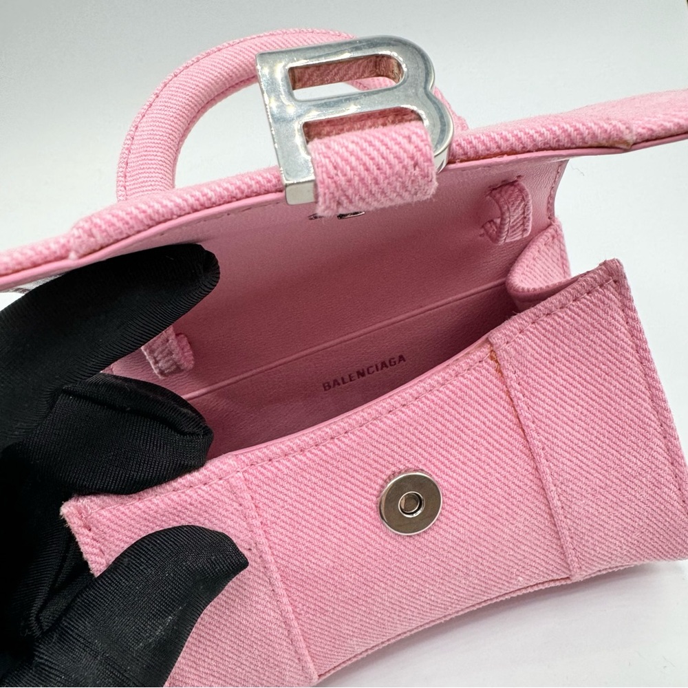 Balenciaga Pink Mini Denim Hourglass Top Handle Crossbody Bag - Picture 7 of 15
